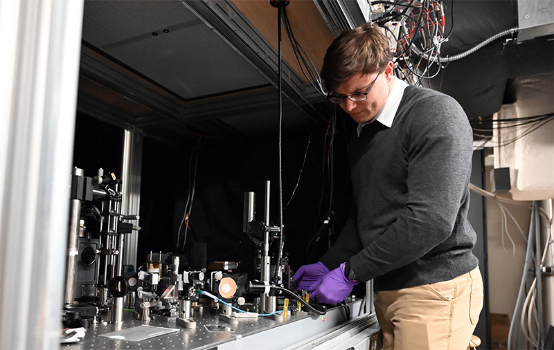 Physics graduate student Christian Lange working in Purdue University Brown Laboratory of Chemistry.