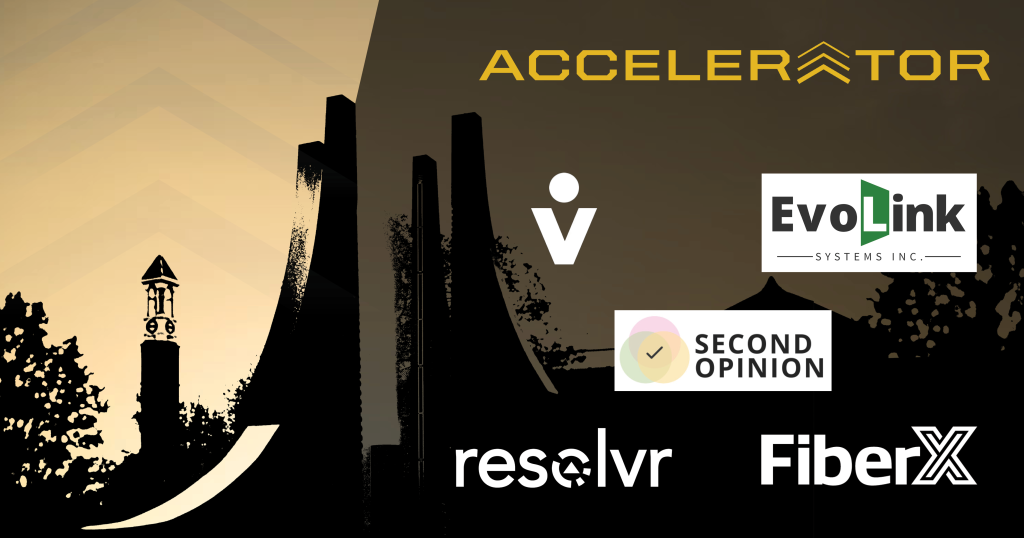 Decorative image displaying the five Accelerator cohort company logos.