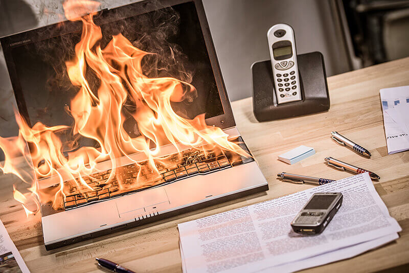 Picture of laptop on fire